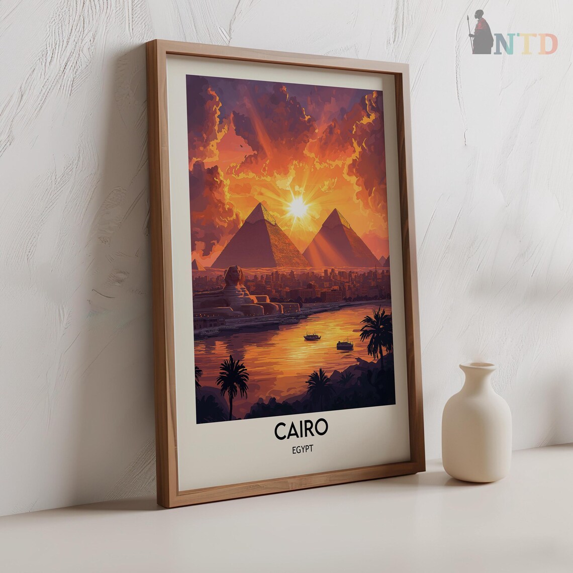 Cairo Sunrise Over the Pyramids and the Nile with Palm Trees Poster - Image 3