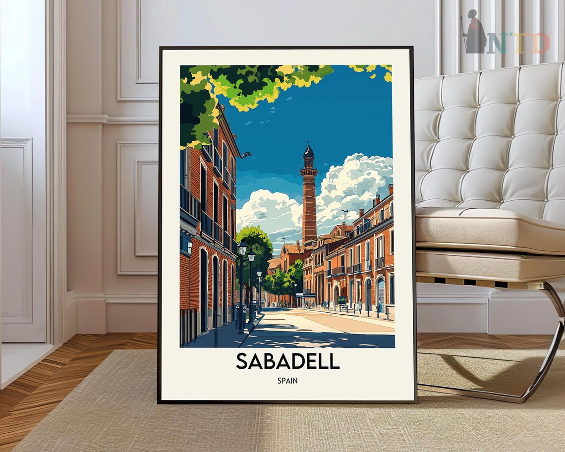 Sabadell Spain Retro Travel Poster Catalan Street Illustration Art