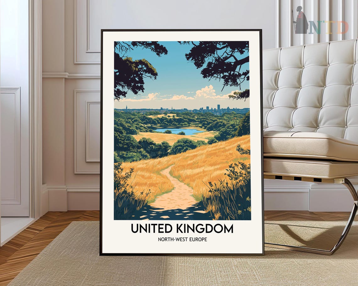 United Kingdom Golden Fields Country Path Scenic View Art Poster