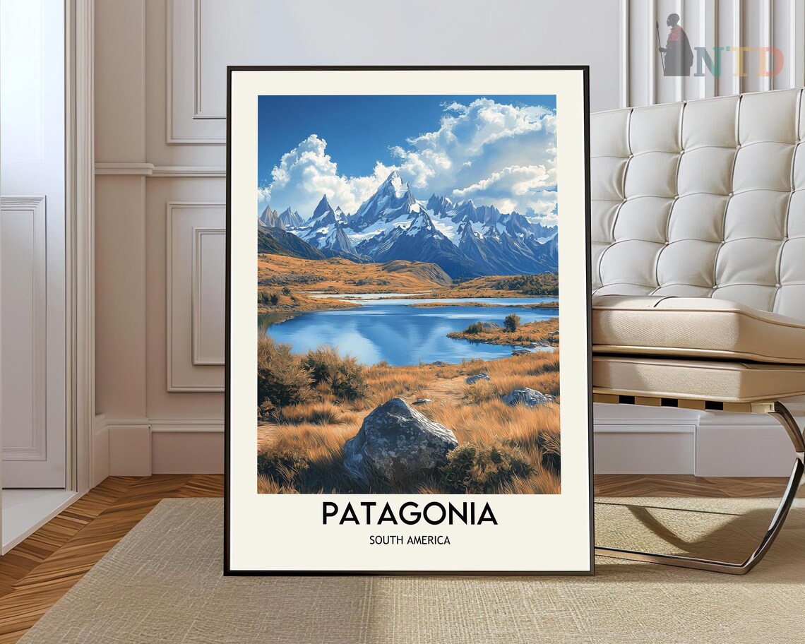 Patagonia South America Mountain Lake Wilderness Travel Poster