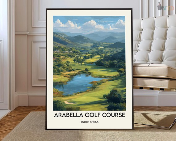 Arabella Golf Course South Africa River Valley Illustration Travel Poster