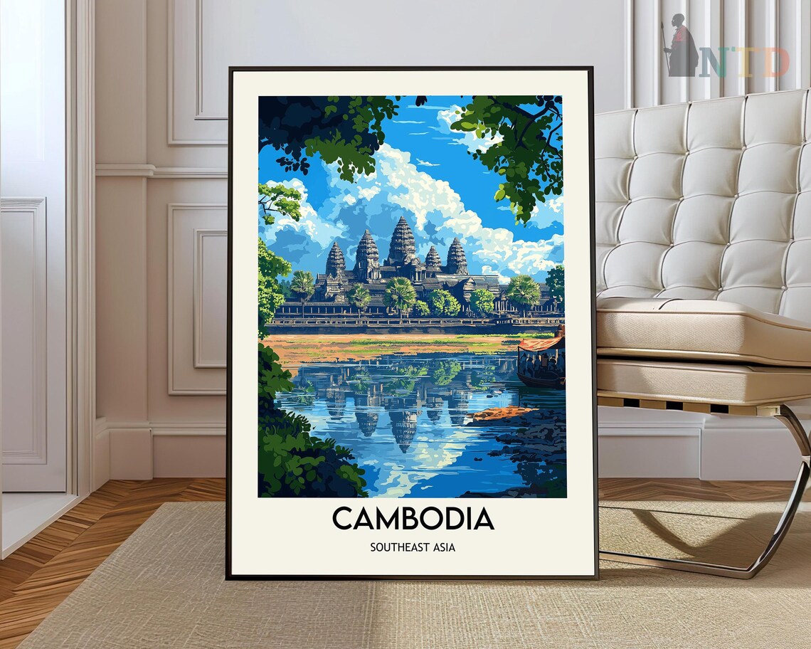 Cambodia Angkor Wat Temple Reflection Southeast Asia Travel Poster
