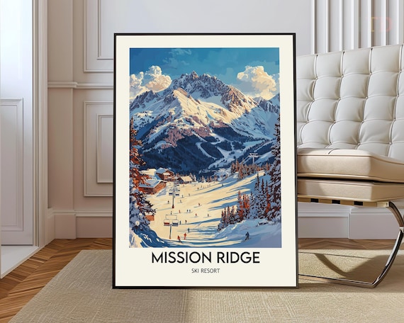 Mission Ridge Ski Resort Snowy Mountain Slopes Vintage Travel Poster