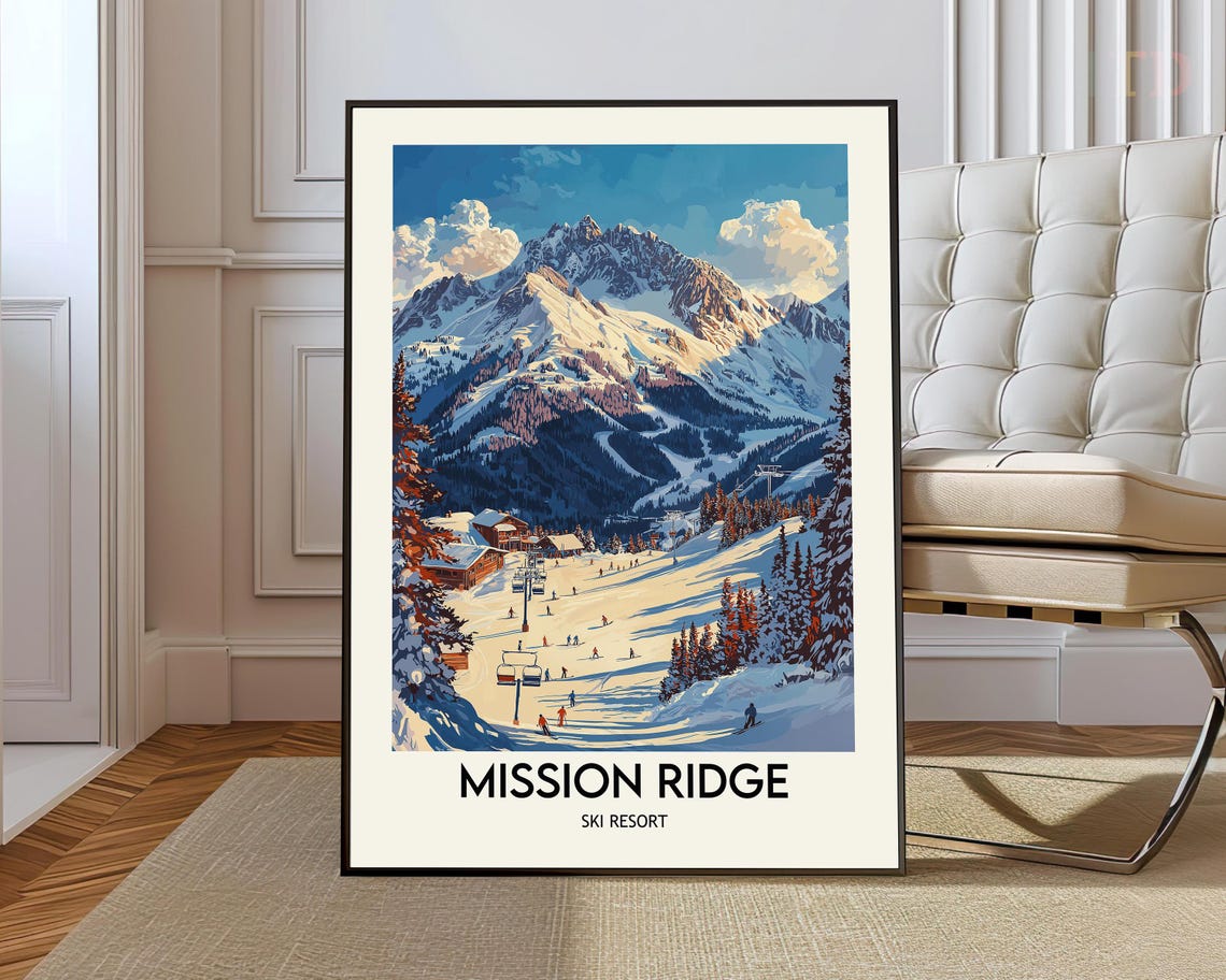 Mission Ridge Ski Resort Snowy Mountain Slopes Vintage Travel Poster