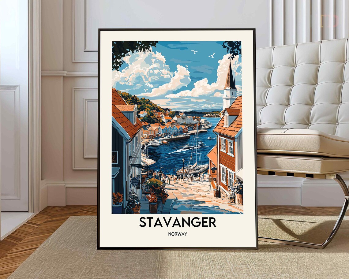Stavanger Norway Harbor Waterfront City Vintage Travel Poster