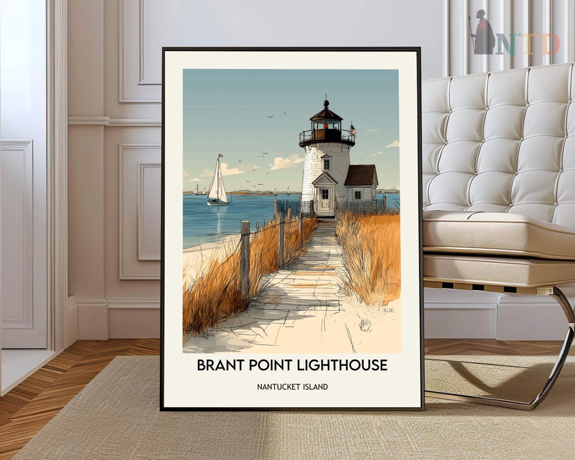 Brant Point Lighthouse Nantucket Sandy Dune Path Sailboat Poster