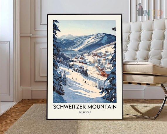 Schweitzer Mountain Idaho Ski Resort Village Snowy Travel Poster