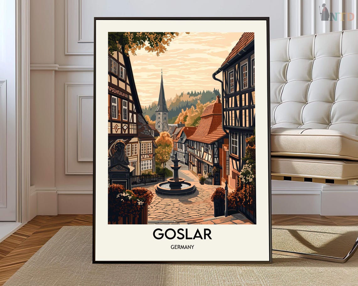 Goslar Germany Fountain Square Old Town Vintage Travel Poster