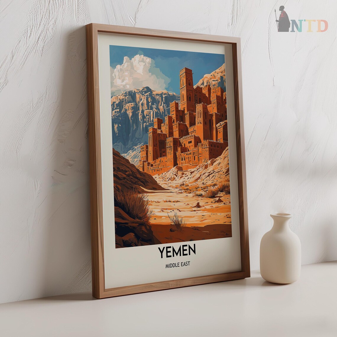 Yemen Middle East Ancient Desert Tower City Vintage Travel Poster - Image 2