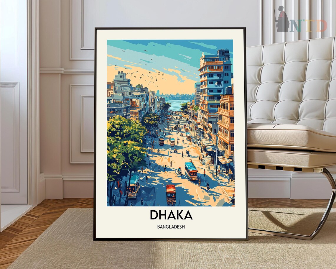 Dhaka Bangladesh Colorful Busy City Street Crowds Travel Poster