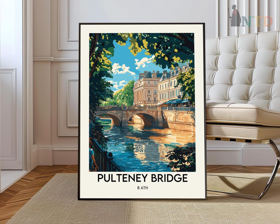 Pulteney Bridge Bath England River Avon Vintage Travel Art Poster