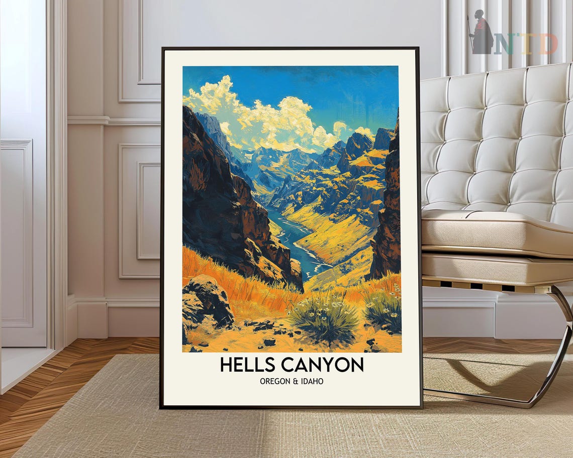 Hells Canyon Oregon Idaho Travel Poster River Gorge Adventure