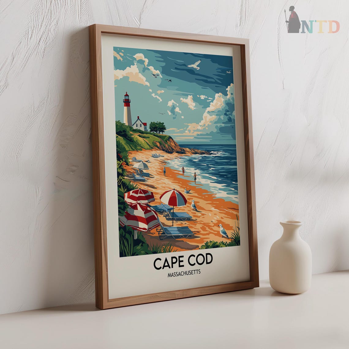 Cape Cod Massachusetts Lighthouse Beach Umbrellas Travel Poster - Image 2