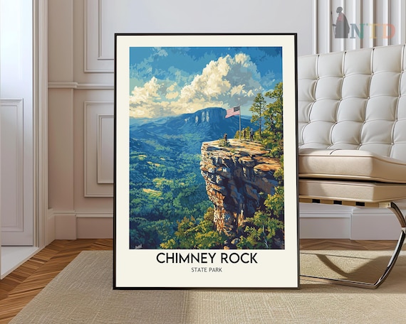 Chimney Rock State Park Flag Flying Over the Blue Ridge Vista Poster
