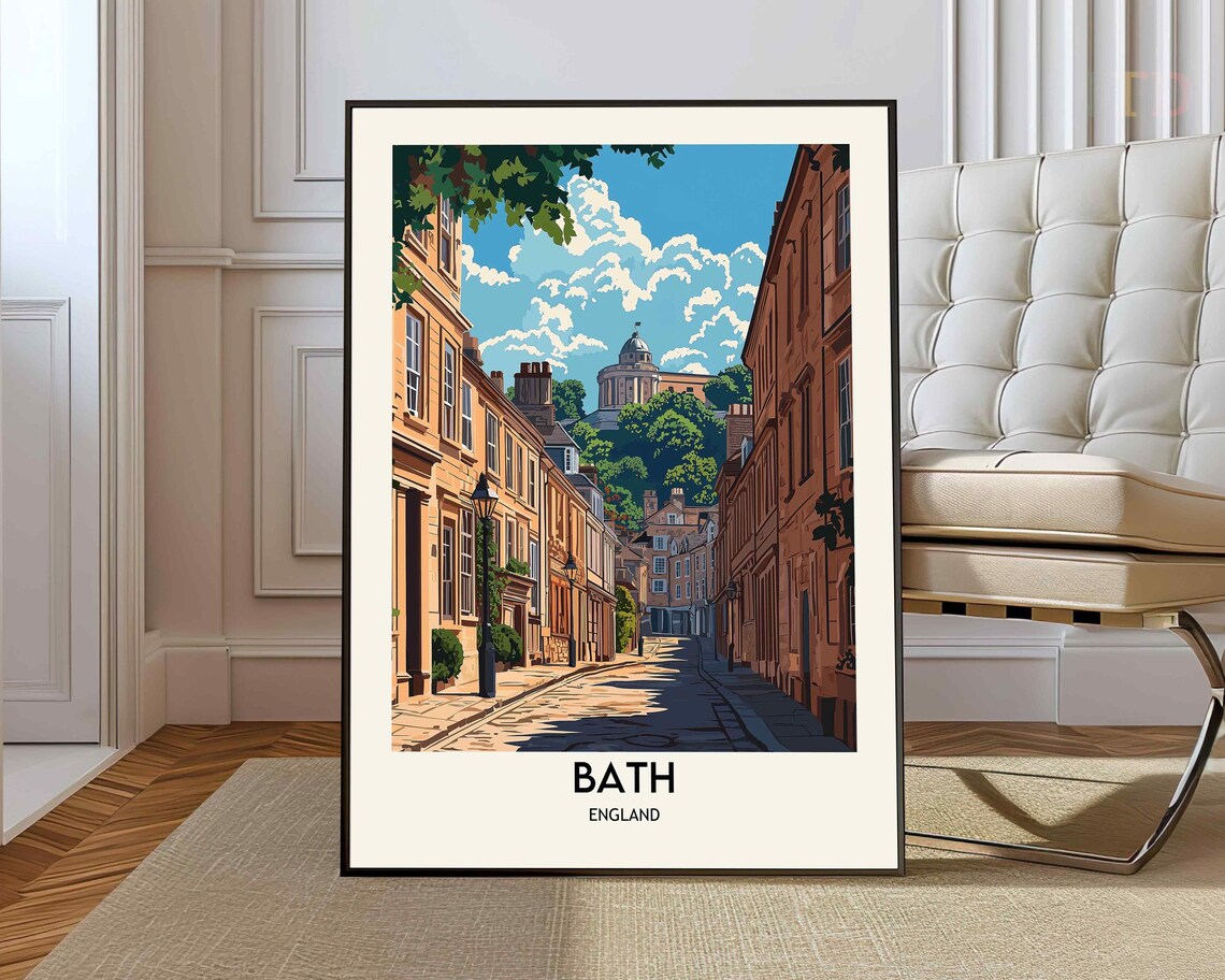 Bath Georgian Crescent Historic Street England Travel Poster