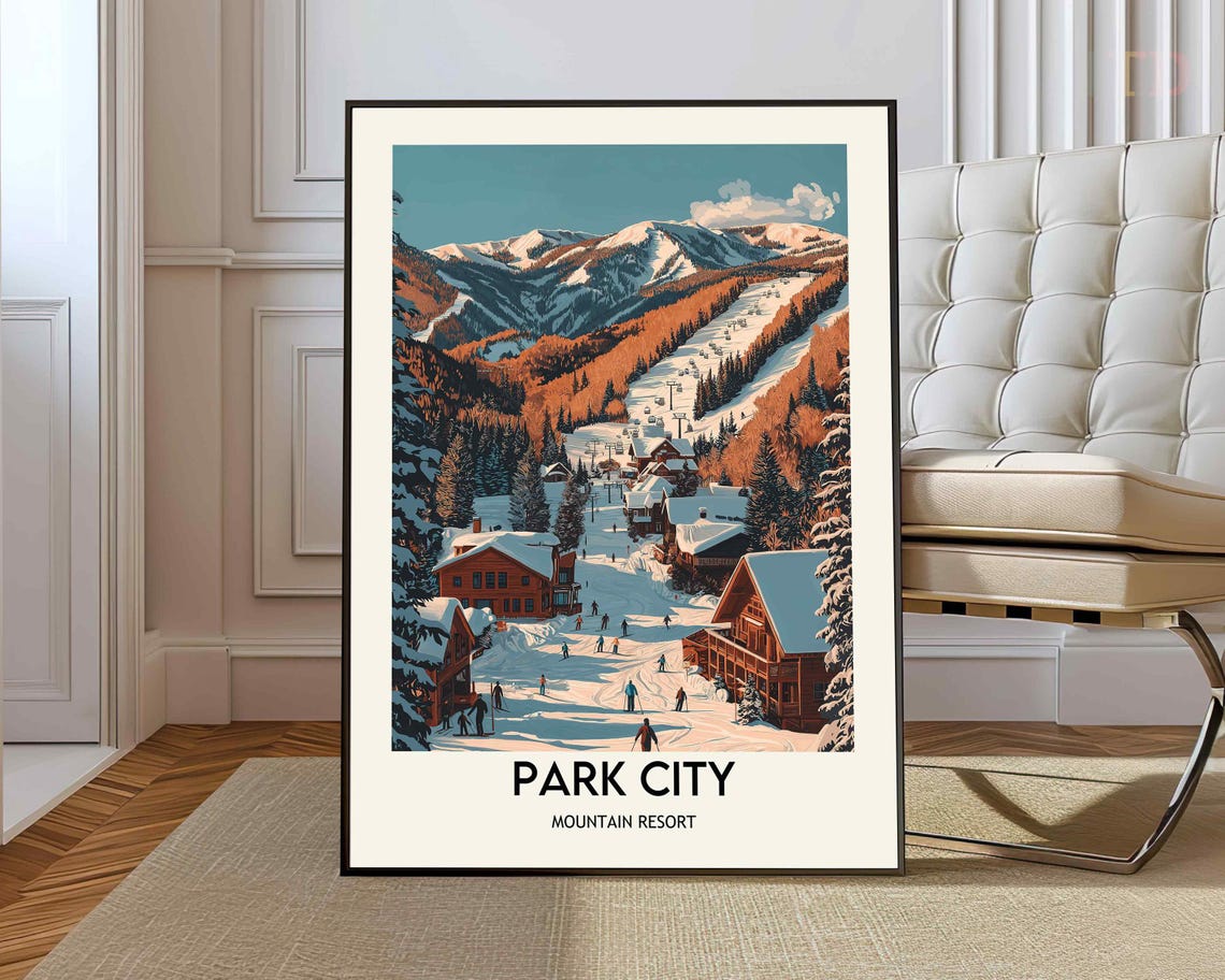 Park City Mountain Resort Utah Ski Lodges Slope Skiers Vintage Poster