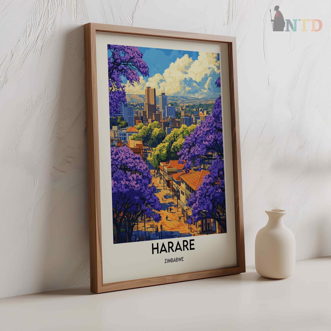 Harare Zimbabwe Jacaranda Blossoms Framing The City Skyline Poster - Image 2