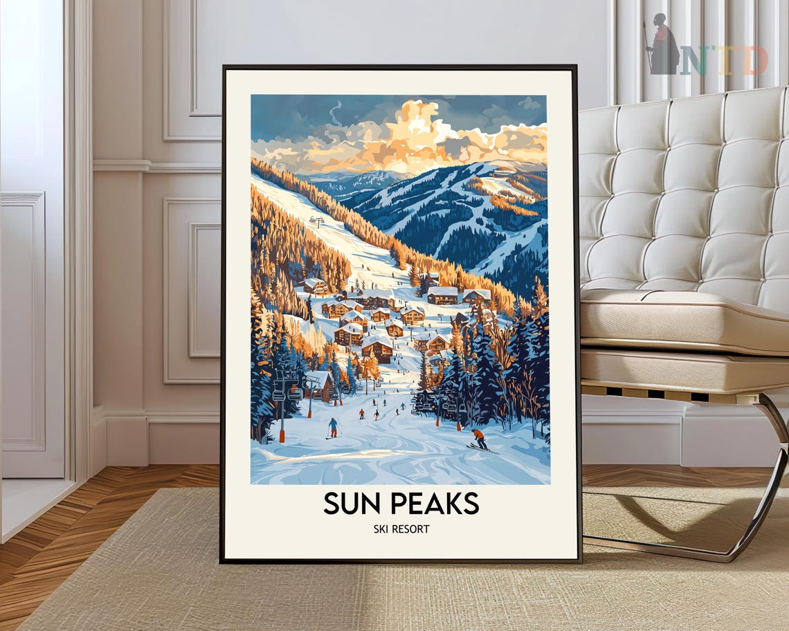 Sun Peaks Ski Resort Dusk Village Golden Light Winter Scene Poster