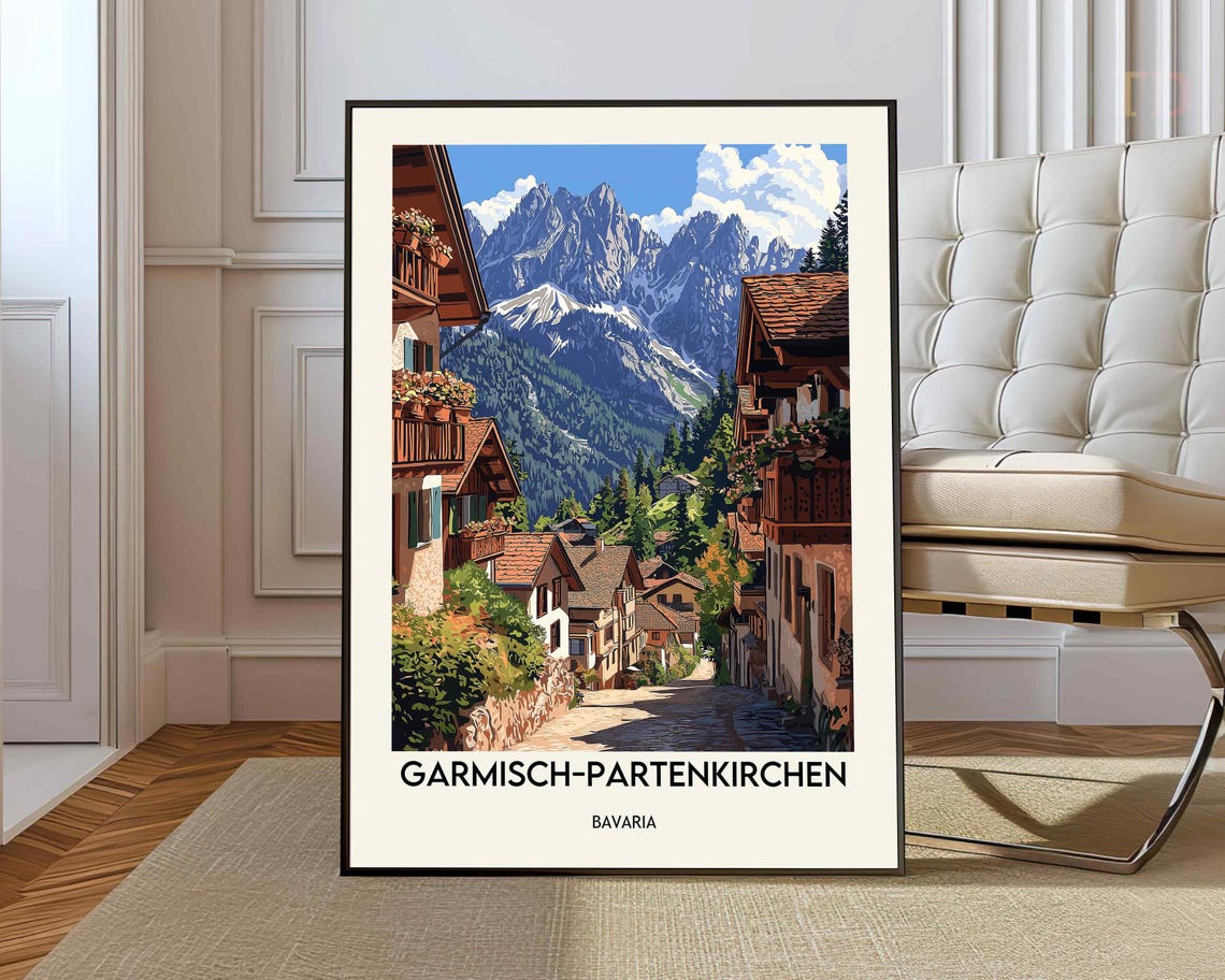 Garmisch-Partenkirchen Bavaria Alpine Village Street Peaks Poster
