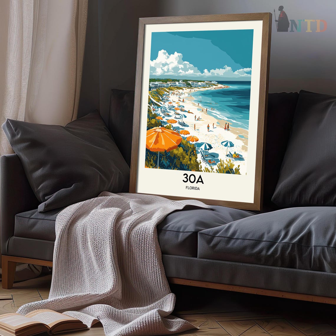 Beach Umbrellas on White Sand 30A Florida Coast Travel Poster - Image 3
