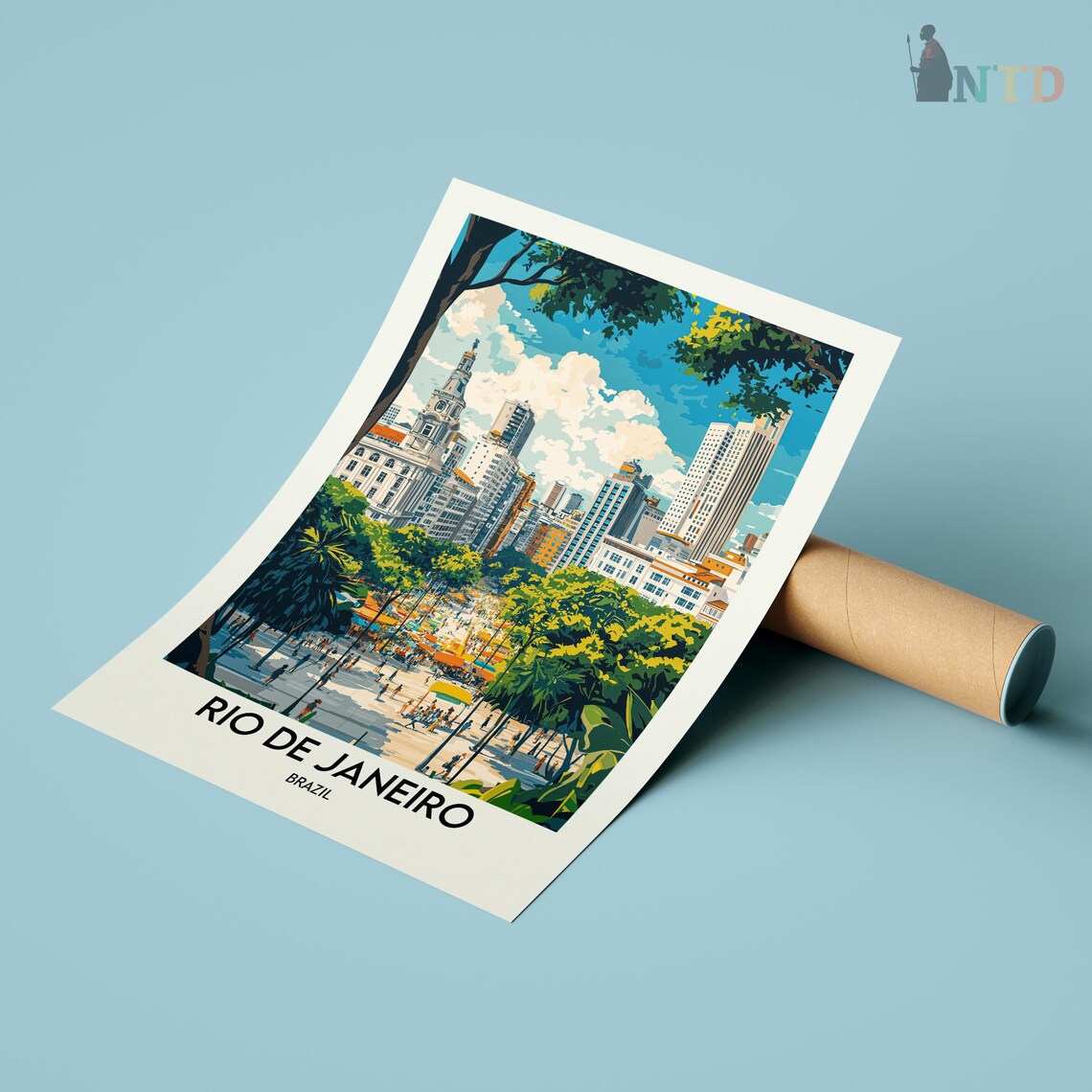 Rio de Janeiro Brazil Bustling Downtown Plaza City Street Travel Poster - Image 3
