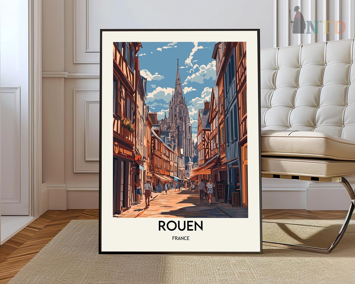 Rouen France Travel Poster, European City Print