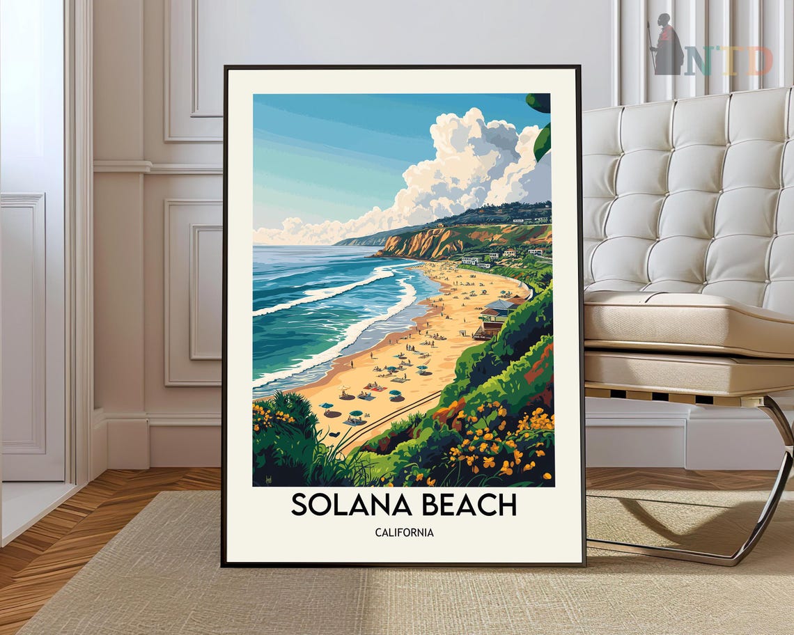 Solana Beach California Sunny Coastal Cliffs Travel Art Poster