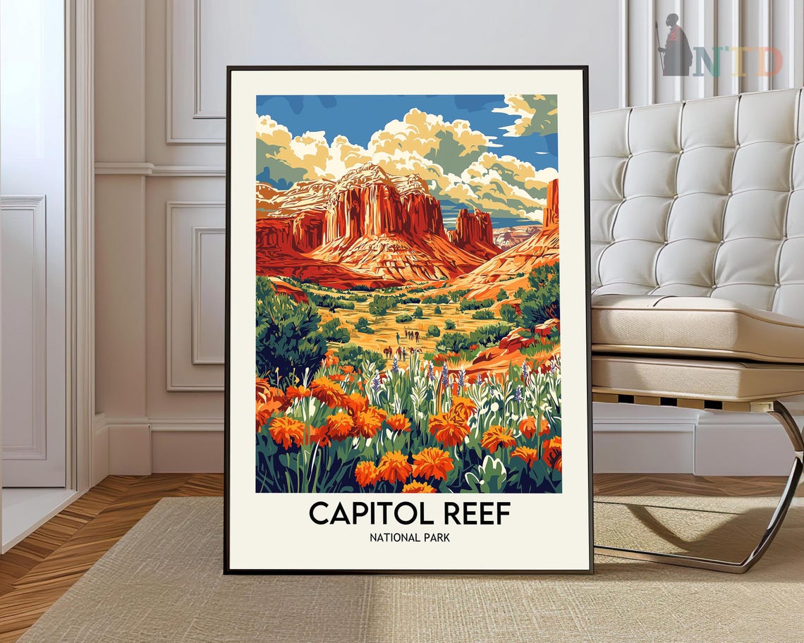 Capitol Reef National Park Utah Red Rocks Wildflowers Poster