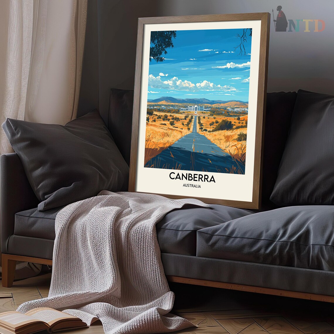 Canberra Golden Grasslands Straight Country Road Travel Poster - Image 3