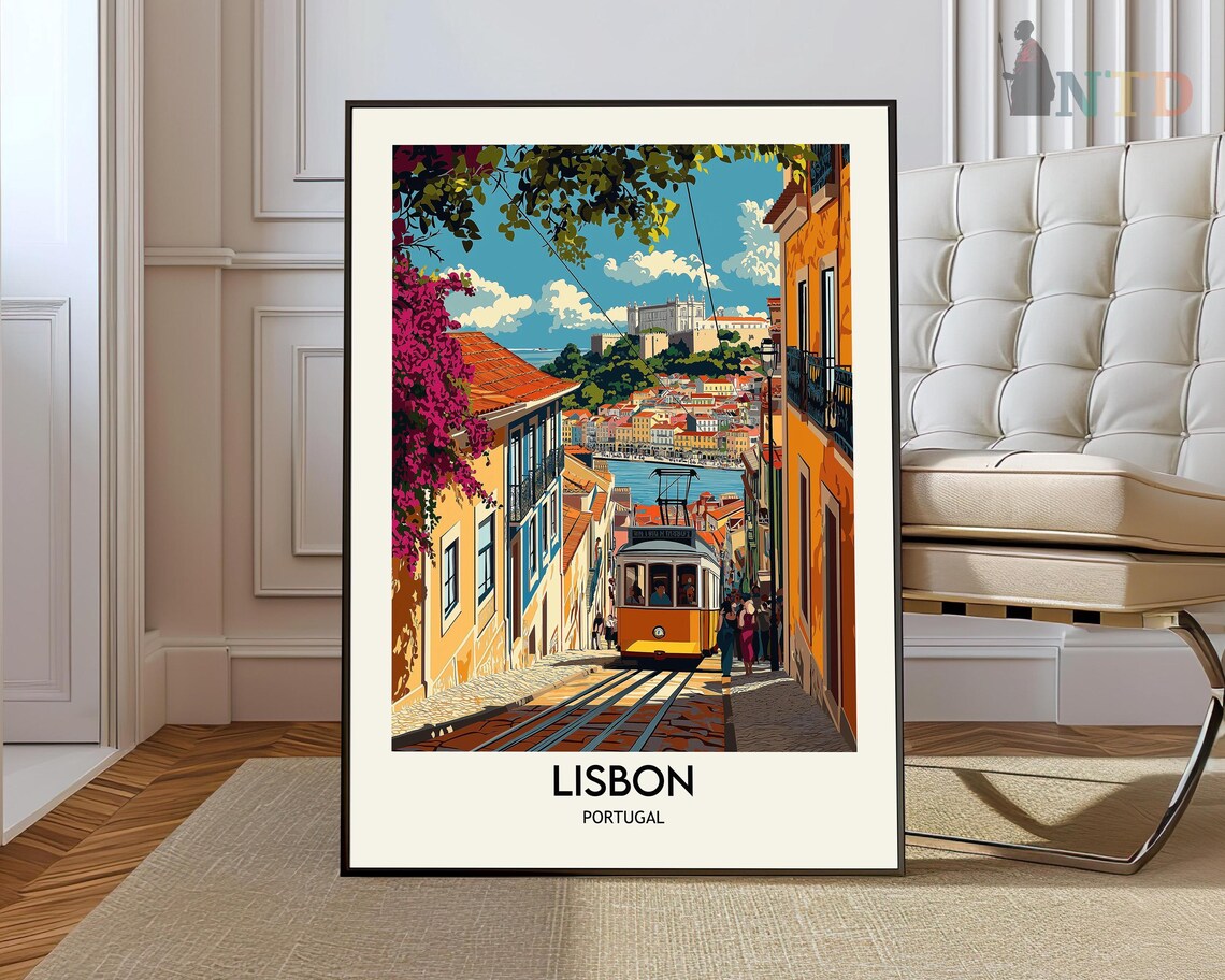 Lisbon, Portugal Travel Poster, City Skyline Art