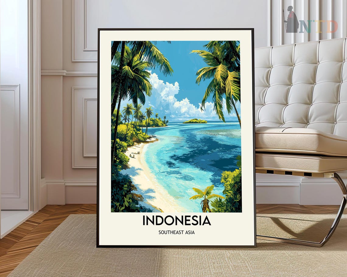 Indonesia Southeast Asia Tropical Island Beach Illustration Poster