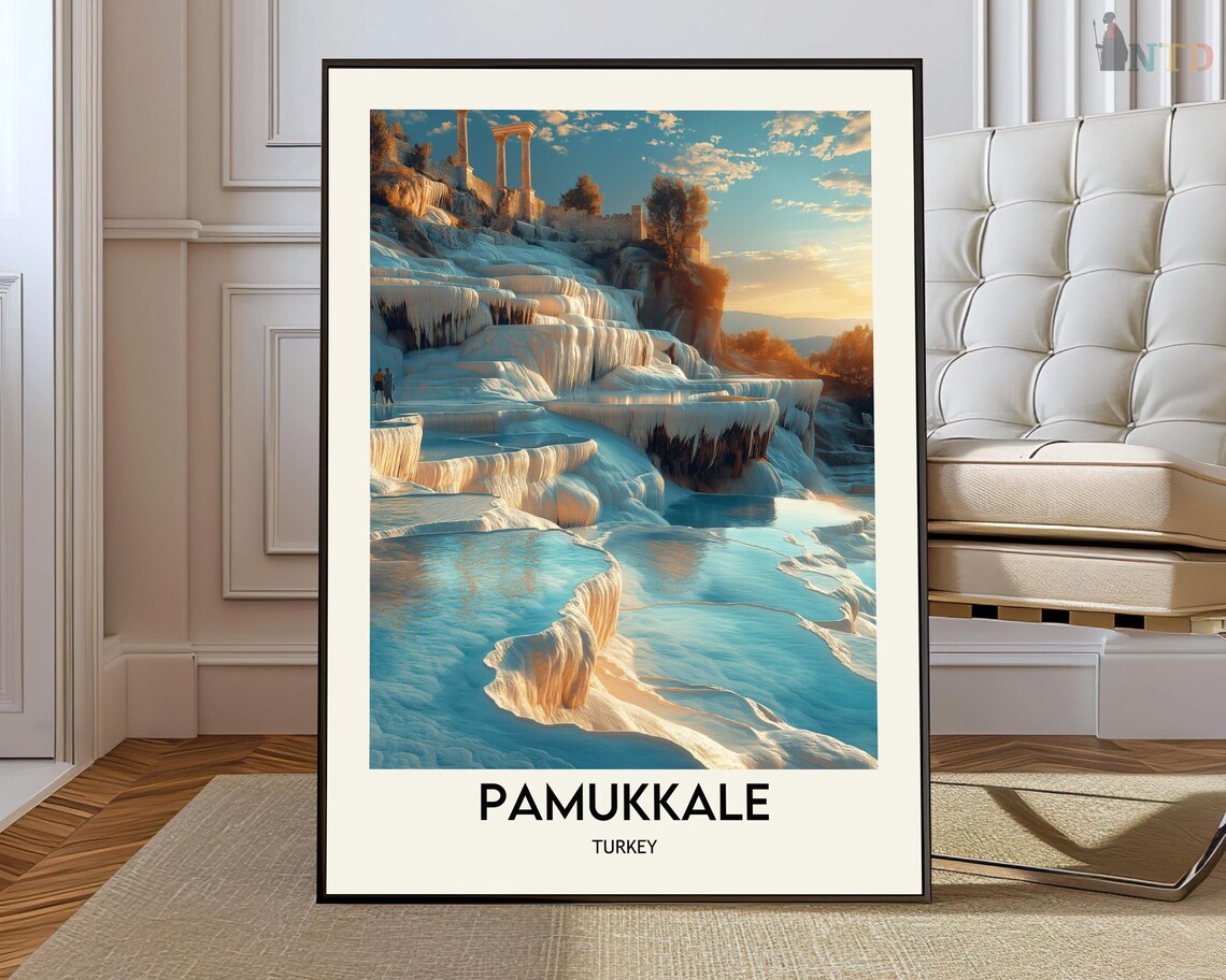 Pamukkale Travel Poster, Turkey Wall Art Print