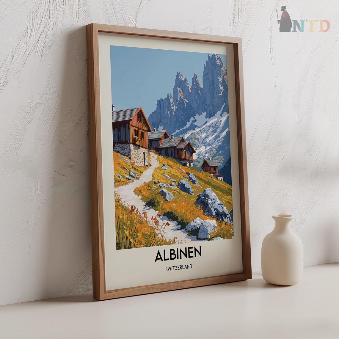 Albinen Switzerland Alpine Chalets Mountain Vintage Travel Poster - Image 3