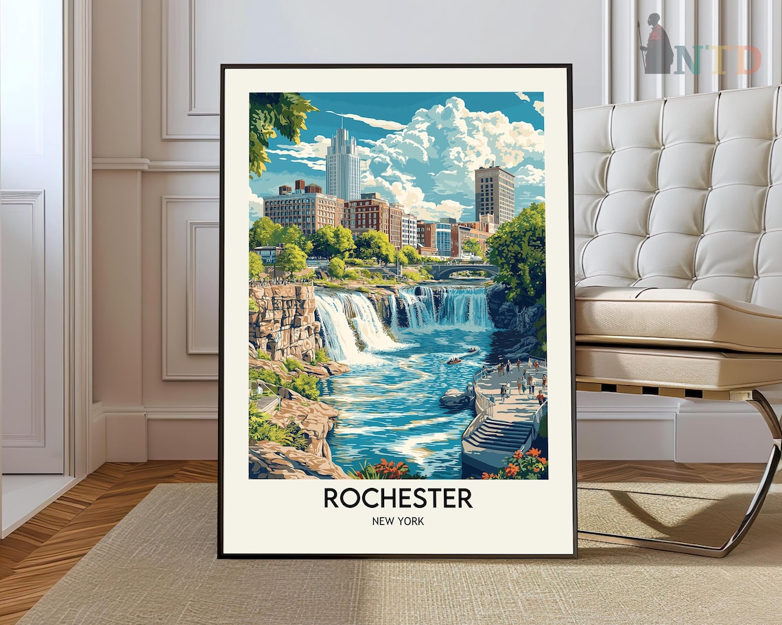 High Falls Waterfall Downtown Rochester New York Travel Poster