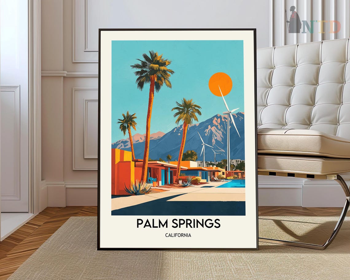 Palm Springs California Mid Century Palm Trees Retro Travel Poster