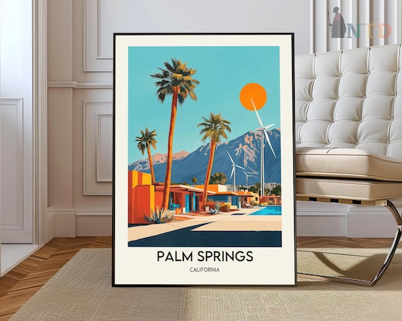 Palm Springs California Mid Century Palm Trees Retro Travel Poster