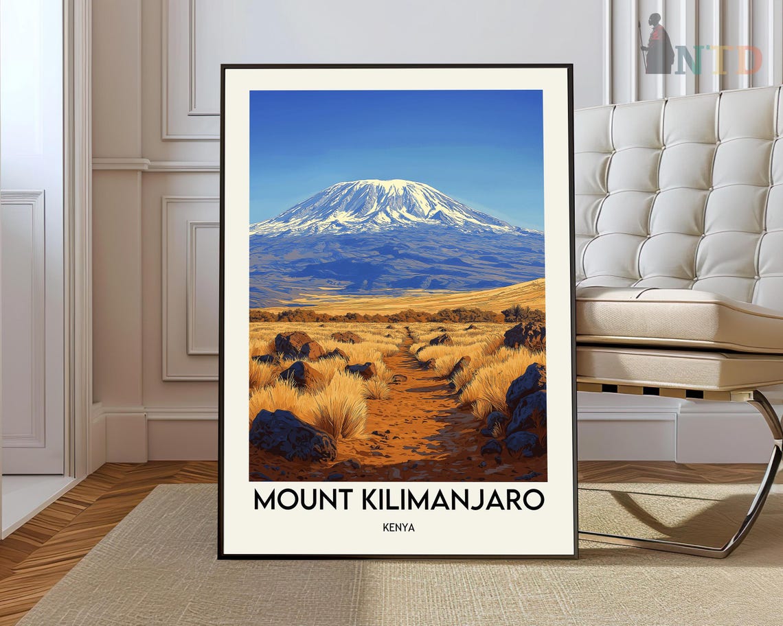 Mount Kilimanjaro Kenya Snow Capped Summit Golden Savanna Trail Poster