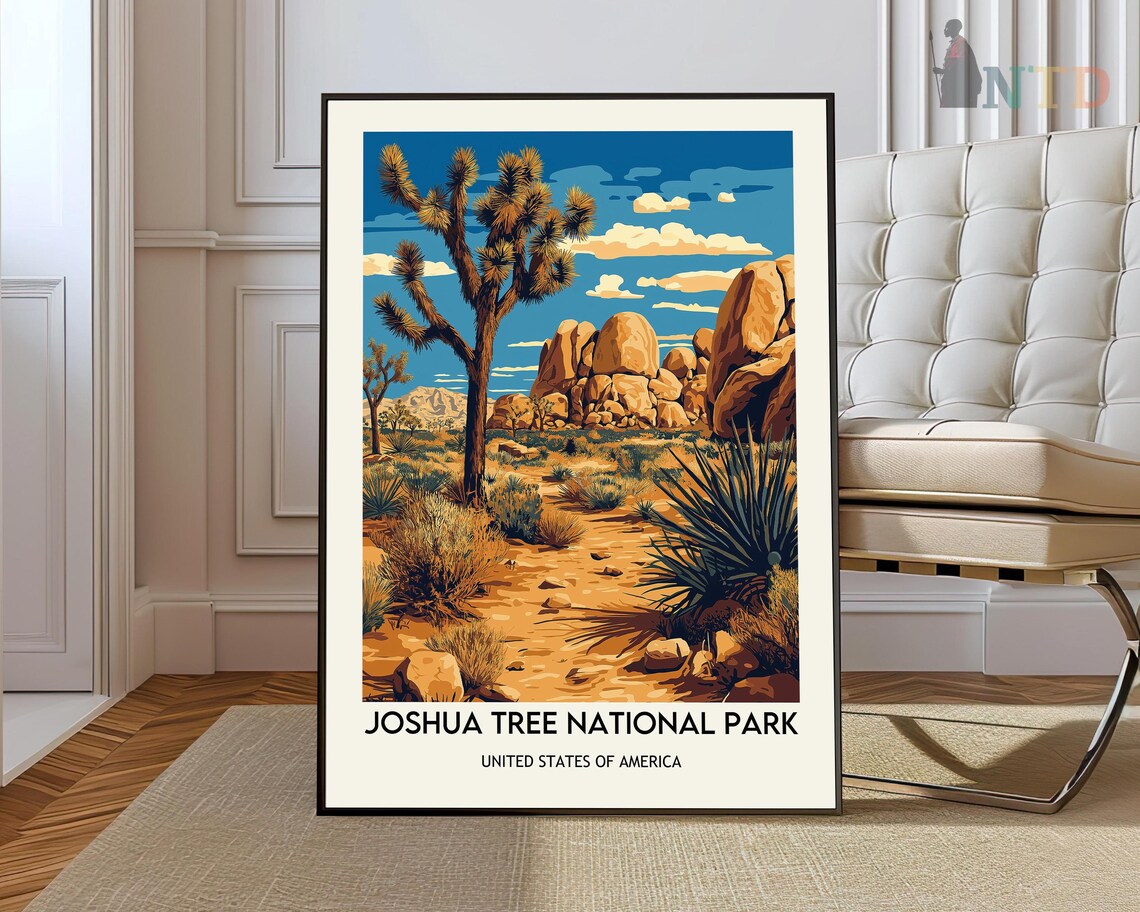Joshua Tree National Park Vintage Travel Illustration Poster