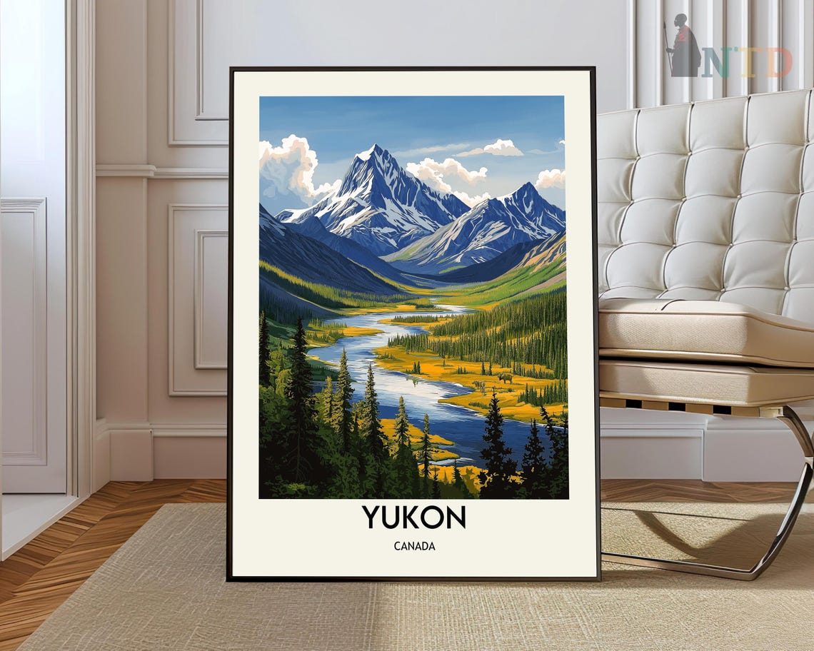 Yukon Canada Mountain Valley River Wilderness Vintage Travel Poster