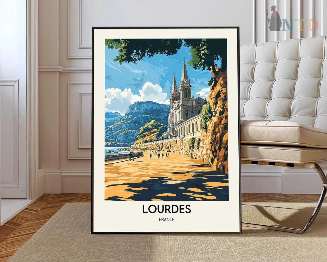 Lourdes France Grand Basilica Vintage Style Retro Travel Poster
