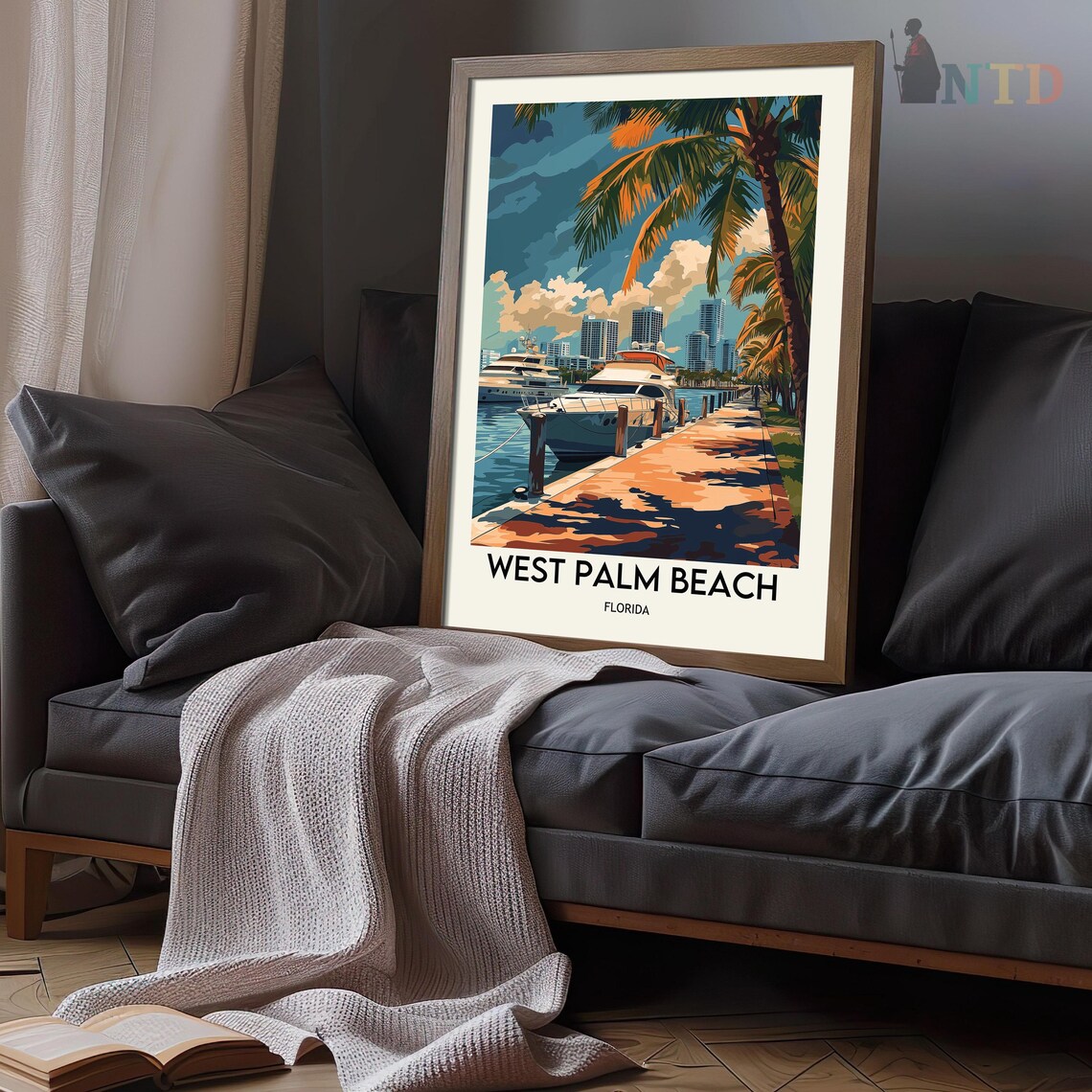 West Palm Beach Florida Marina Yacht Palm Vintage Travel Poster - Image 3