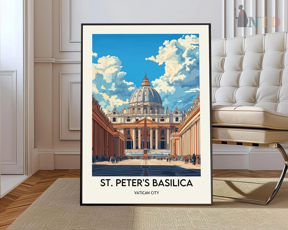St. Peter's Basilica Vatican City Grand Dome Colonnade Travel Poster