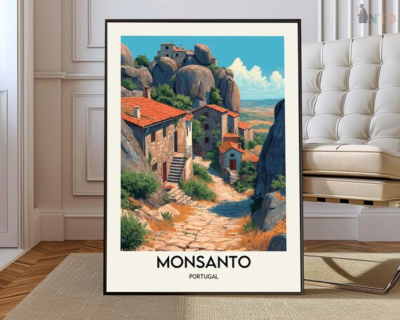 Monsanto Portugal Stone Village Giant Boulders Travel Poster