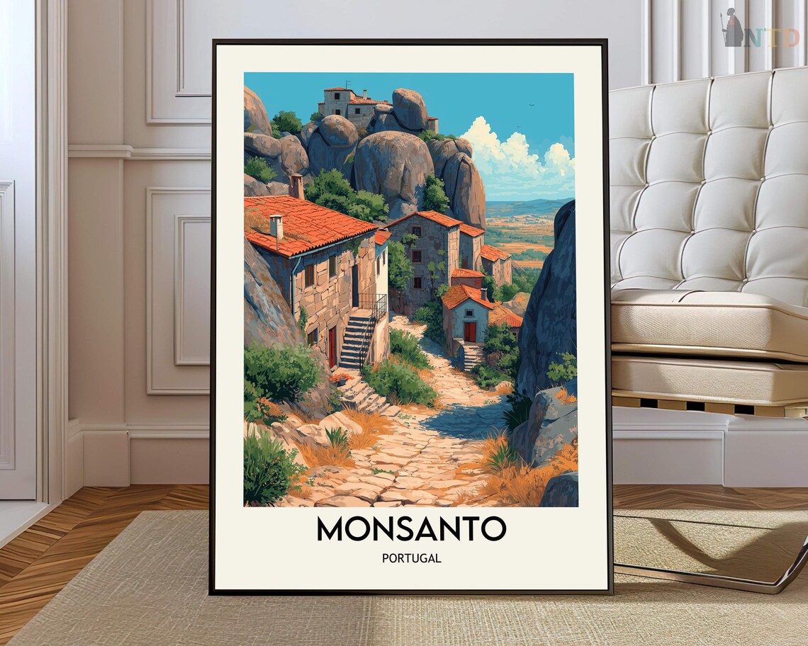 Monsanto Portugal Stone Village Giant Boulders Travel Poster