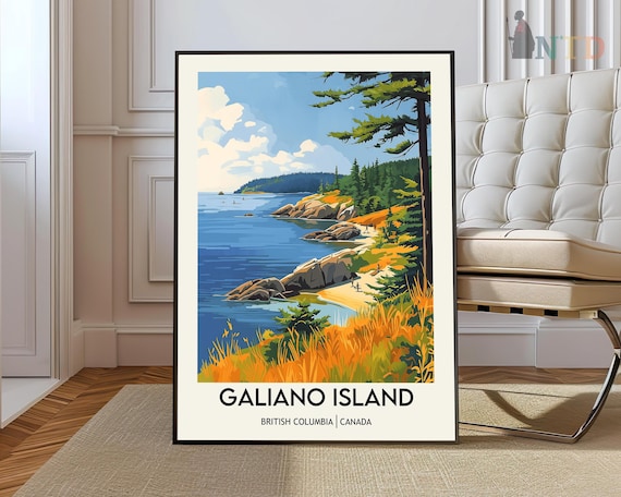 Galiano Island British Columbia Rocky Cove Pine Shore Travel Poster