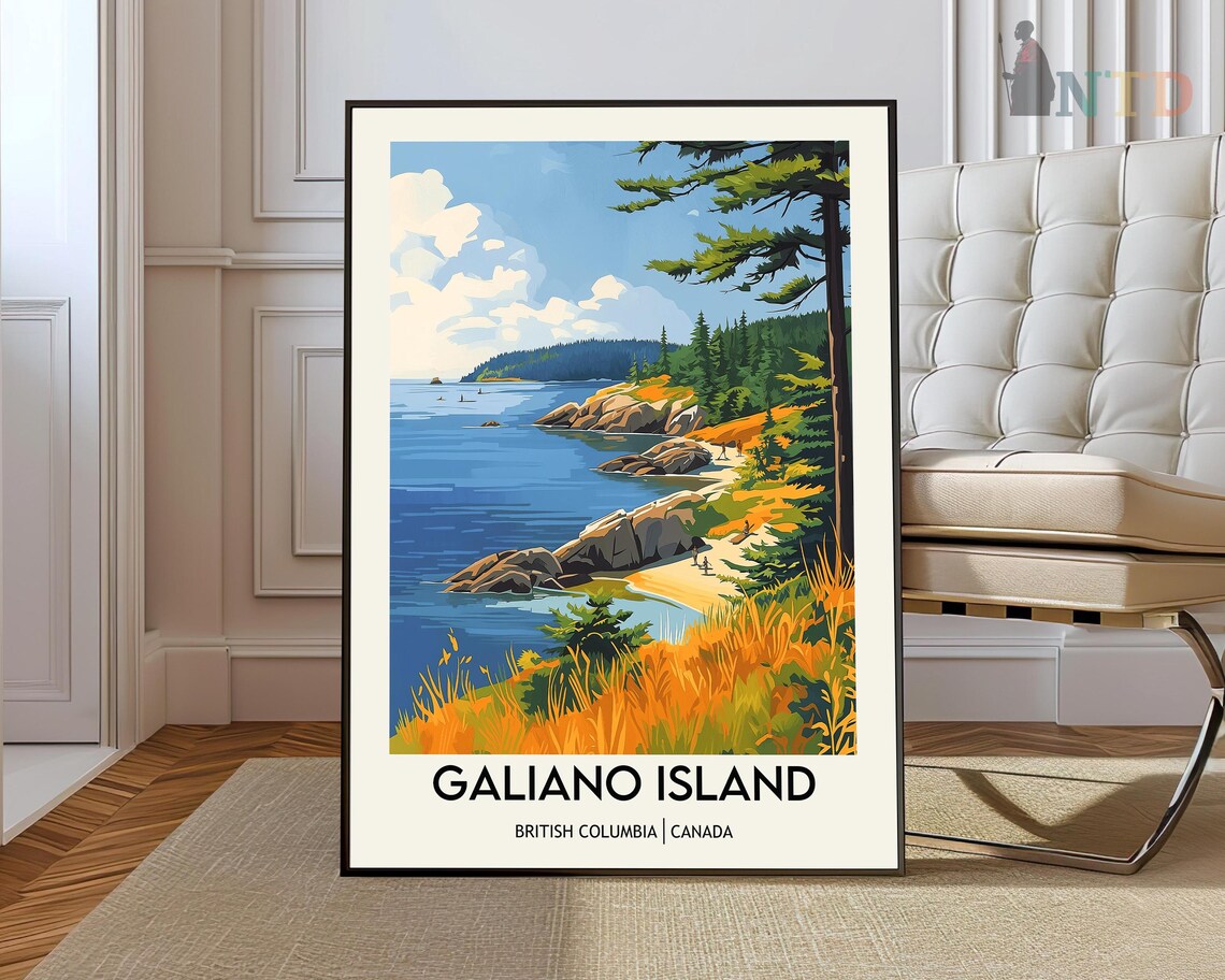Galiano Island British Columbia Rocky Cove Pine Shore Travel Poster