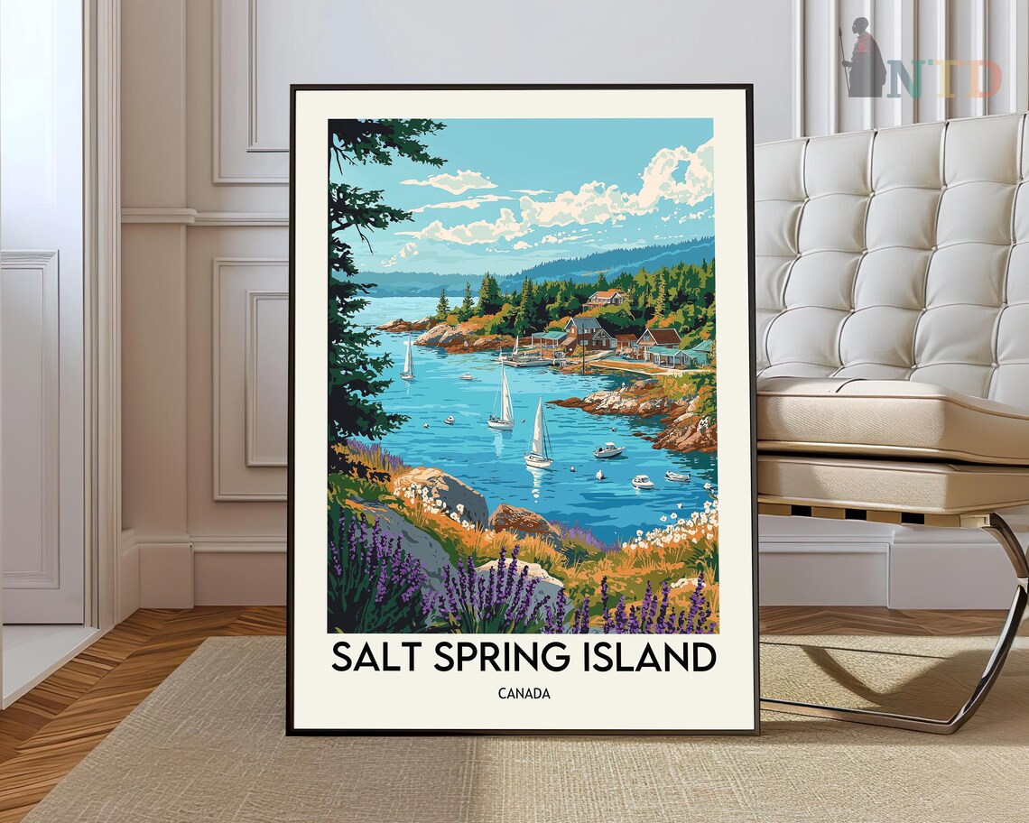 Salt Spring Island Canada Sailboat Harbor Vintage Travel Poster