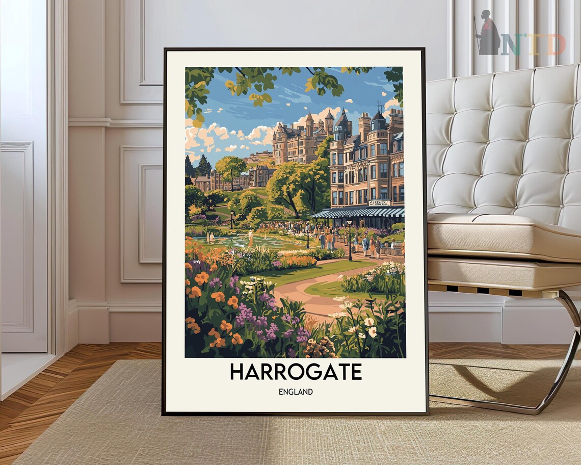 Harrogate England Gardens Grand Hotel Vintage Travel Scene Wall Poster