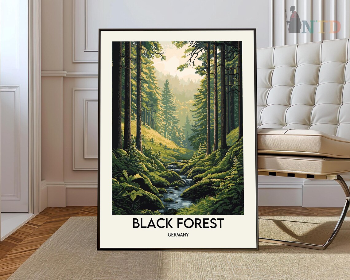 Black Forest Germany Green Fern Stream Sunlit Woods Travel Poster