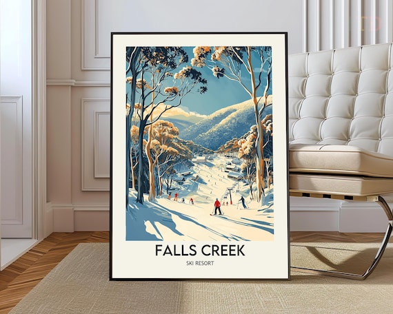 Falls Creek Australia Ski Resort Alpine Village Vintage Travel Poster